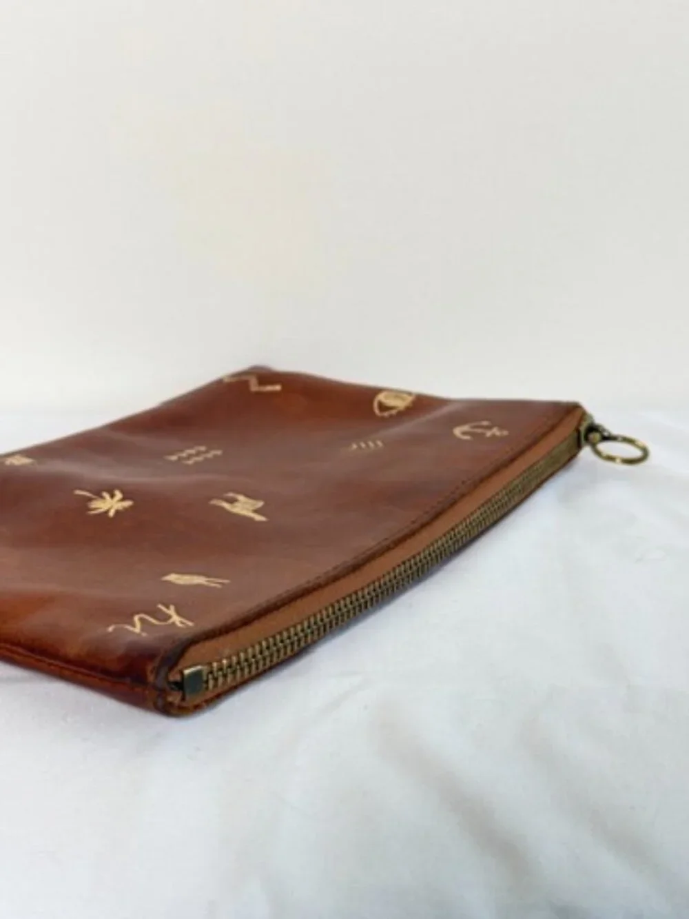 MADEWELL Leather Pouch Gold Southwest Symbols Chestnut Brown NWT